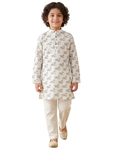 Image of AJ DEZINES Boys Cotton Full Sleeve Letter Printed Kurta Pajama Set for Kids - Ethnic wear | Special Occasion & Traditional Outfit |Boys Kurta Set - Regular Fit