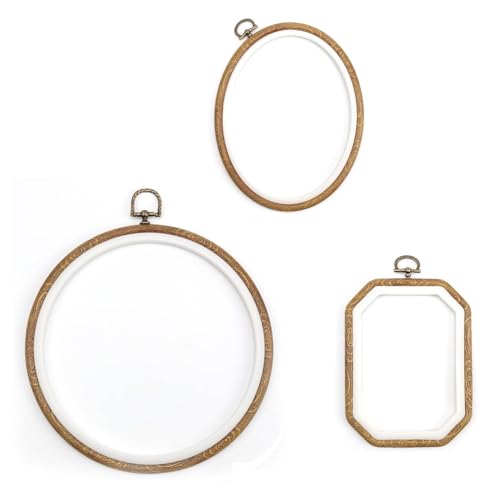 SIXHAOBU 3 Piezas Bastidor para Bordar, Bastidor de Bordar Imitación de Veta de Madera, Tres Formas Aros Bordado Set, Aro de Punto, para Bordado, Punto de Cruz, Decoración DIY