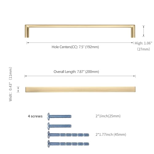 Image of 10 Pack 7.5 Inch(192mm) Kitchen Cabinet Handles Brushed Gold Cabinet Pulls Kitchen Cabinet Hardware Drawer Pulls for Cupboard Wardrobe