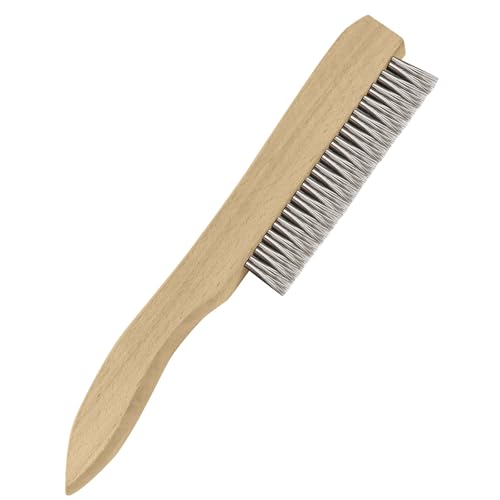 Image of Heavy Duty Stainless Steel Wire Brush, 1Pcs 10 inch | Curved Beechwood, Long Handle, Scratch Brush, For Rust, Metal, Paint, Welding, Automotive & Household Cleaning