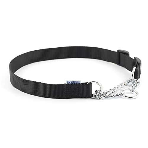 Ancol Heritage Nylon & Chain Check Collar Black 25-35cm Sz 1-2