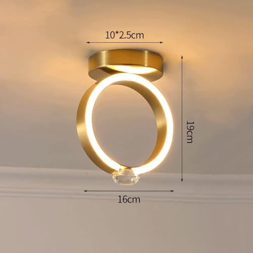 Lámpara de techo moderna para pasillo oscuro con estructura de anillo dorada 7