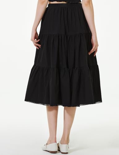 BEAUTELICATE Women Maxi Skirt with Two Pockets 100% Cotton Long Skirts 3 Tiers Ivory with Lining Black Without Lining2