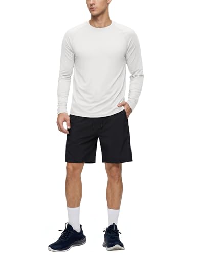TACVASEN Herren Langarmshirt UPF 50+ UV Shirts Rash Guards Gym Sport Tshirts Atmungsaktiv Funktionsshirt Outdoor Laufshirt, Weiß, L