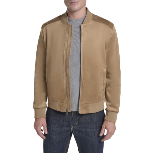 Image of Cole Haan Men's Rib Knit Collar Fully Lined Faux Suede Jacket