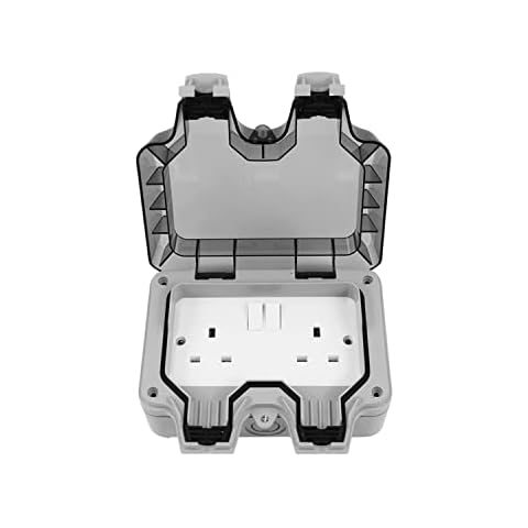 Outdoor Socket Waterproof Double Plug Wireless External 2 Gang Switched Socket Cover Wall Electrical Outlet IP66 13Amp Weatherproof Cover