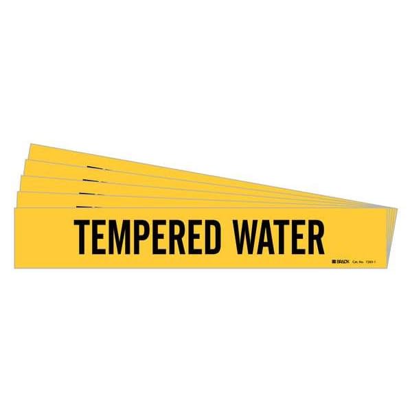 Brady 7283-1-PK, Tempered Water Pipe Marker Black on Yellow 1 per Card, 5 PK, Legend 'Tempered Water'