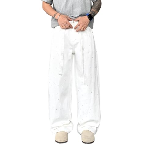 Men Rhinestone Jeans Wide Leg Sparkly Hip Hop Denim Pants