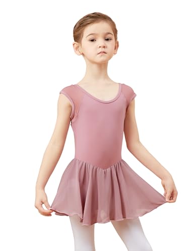 DanceDaily Collant de balé rosa com saia para meninas (bebês/pequenas/meninas grandes), Manga cavada