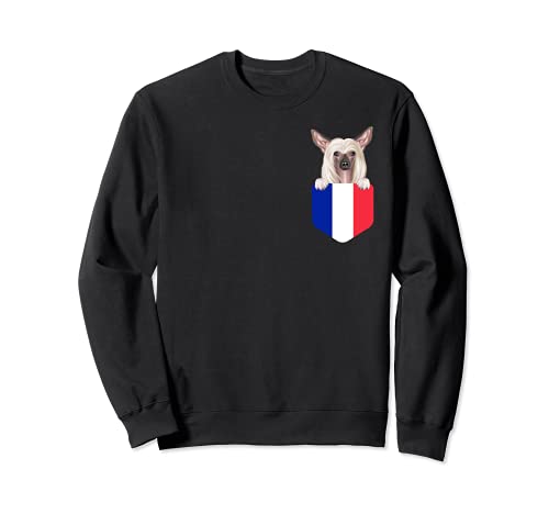 France Flag Chinese Crested Dog In Pocket Sweatshirt, Black