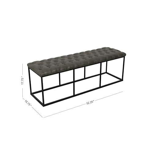 Image of HomePop 52 inch Button Tufted Decorative Bench with Metal Base - Gray Faux Leather