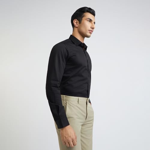Image of Raymond Men's Slim Fit Solid Pattern Pure Cotton Semi Cut Away Collar Full Sleeve Formal Shirt