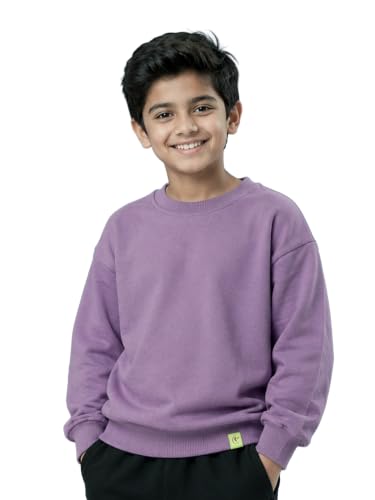 Image of KiddoPanti Boys Solid Round Neck Full Sleeve Fleece Sweatshirt | 60% Cotton 40% Polyester | Soft Warm Winter Pullover | Ribbed Cuffs & Hem | Casual Winter Sweatshirt for Kids