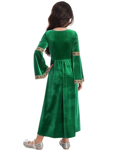 Robe de princesse Renaissance verte en velours pour fête de carnaval