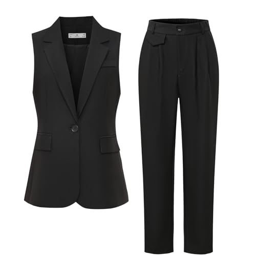 Women's Two Piece Sleeveless Suit Suit Work Formal Suit Vest Straight Pants Business Vest Suit