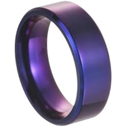 Alianzas De Compromiso Para Hombre MATYAS Anillo de acero inoxidable para hombre, acabado mate morado, borde pulido biselado, anillo de compromiso para hombre, alianza de boda de 8 mm