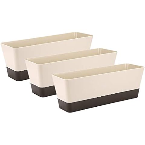 Skelang 3 Pcs Rectangle Plant Pot, Succulent Planter Box with Drainage Holes, Planter Trough for Bay Window, Kitchen Windowsill, Shelf, Coffee Table Cover
