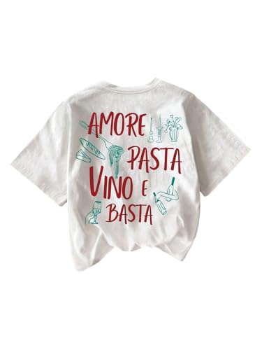 Image of RoseSeek Women's Graphic Letter Tee Crew Neck Drop Shoulder Trendy Summer T Shirt Short Sleeve Vintage Car Print Top
