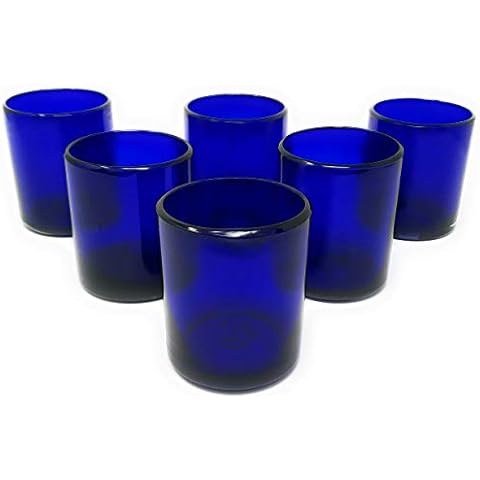 Hand Blown Mexican Drinking Glasses - Set of 6 Cobalt Tumbler Glasses (10 oz each) Cover