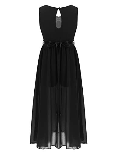 Big Girls Halter-Neck Floral Lace Junior Bridesmaid Romper Dress Wedding Party Ball Prom Evening Long Gowns Black A 16 Years3