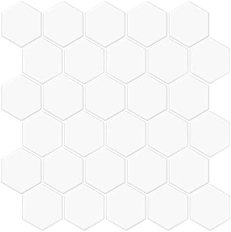 Tic Tac Tiles Peel and Stick Tiles in Thicker Hexagon and Herringbone Designs (10-Pack) (Herringbone, White)