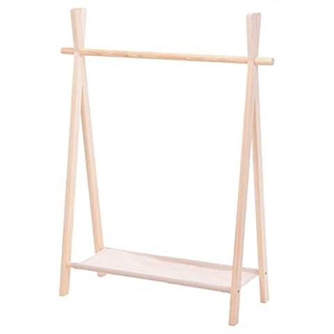 idooka Kids Clothes Rail Childrens Wardrobe Storage, Kids Dressing Up Rail, Neutral Wooden Pine Storage Rail for Girls, Boys and Baby Nursery, with 2 Tier Shoe Rack and Space for Hanging Clothing Cover