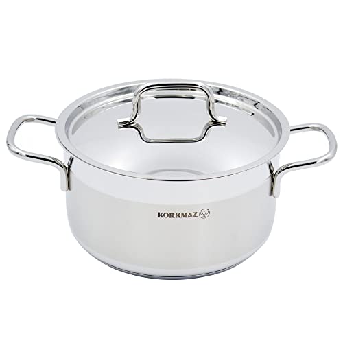 Korkmaz Alfa Stainless Steel 5.5L Polished Dutch Oven Casserole with Lid, Silver