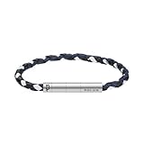 Police Fuze - Pulsera de cuero trenzado para hombre, acero inoxidable, color azul marino, talla única, Acero inoxidable, No es una piedra preciosa