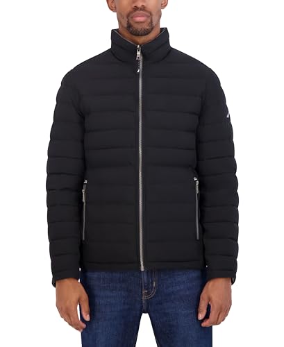 Nautica Men's Reversible Quilted Puffer Jacket –Midweight Mechanical Stretch Winter Coat