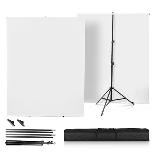 Heorryn Toile de fond blanche avec support - 2 x 1,5 m - Kit de fond pour studio photo, stream, enregistrement vidéo