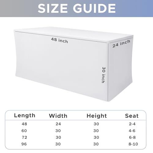 Image of Rectangle Spandex Fitted Tablecloths For Vendor 2 Pcs 48X24 Inch White | Wrinkle Resistant Elastic Table Covers for 4 Foot Folding Table, Banquets Parties, Craft Show, Trade Show