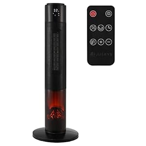 Juskys Toren-keramische kachel, elektrische ventilatorkachel met lcd-display en afstandsbediening, 1000/2000 W, schoorsteeneffect, timer, oscillatie en omvalbeveiliging