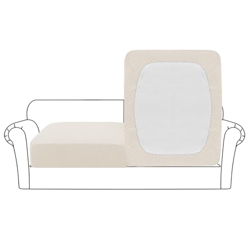 Flamingo P Large Couch Cushion Covers 2 Piece Set Sofa Seat Slipcovers for Deep Oversized Cushions with Elastic Bottom Furniture Protector for Pets & Kids, 2 Seat XL Cushion Cover, Ivory