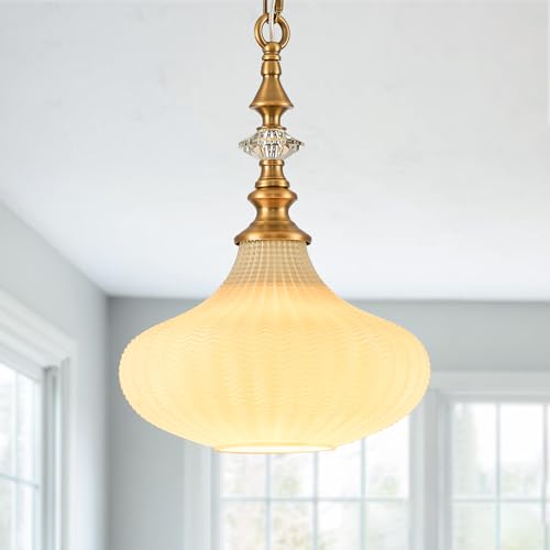 rosysky 3-Light Vintage Pendant Light Fixtures with Beige Glass Shade