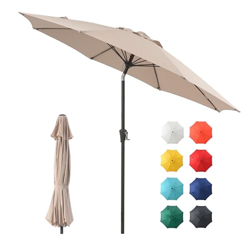 SOMEET Patio Umbrella Outdoor 9FT - Patio Table Umbrella with Push Button Tilt and Crank UV Protection Waterproof Pool Umbrella for Market Terrace Beach Garden Deck Backyard Outdoor Restaurant Beige