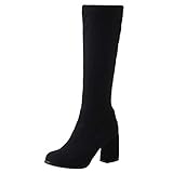  Joliss Mujer Tacón Medio Botas Elásticas Punta Rojoonda Zip Altas Botas Tacón Ancho Vestido Mid Botas Altas Negro Talla 37 EU/38Cn