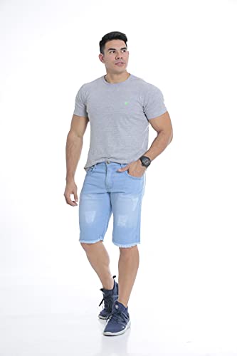 Kit 04 Shorts Masculino Jeans E Colorido Rasgado Liso Lycra - 44