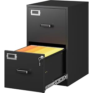 SISESOL 2 Drawer File Cabinet with Lock,Narrow Vertical Filing Cabinet,Under Desk File Cabinets,Black Metal File Cabinets for Home Office,Fit Letter/A4/Legal Size File,Easy Assembly