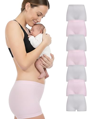 Herzmutter Ropa Interior Postparto - Pack de 7 - Ropa Interior Postparto - después de la cesárea - Calzoncillos-mamás Bragas - 9400 (Rosa/Gris, L-XL)