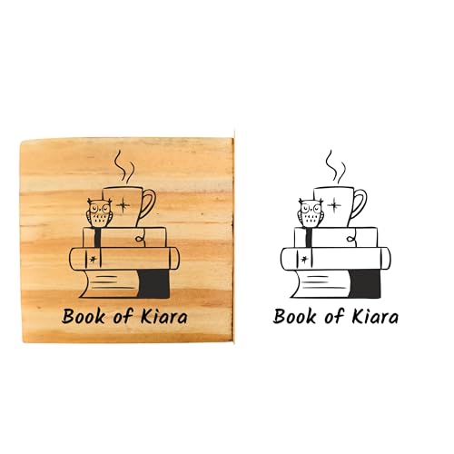 Image of Kunya Personalised Book Stamp with Your Name(3.5 cm Dia), customised for Stamping Books for Readers, Great Gift for booklovers, Kids, Teachers (Coffee Reader)