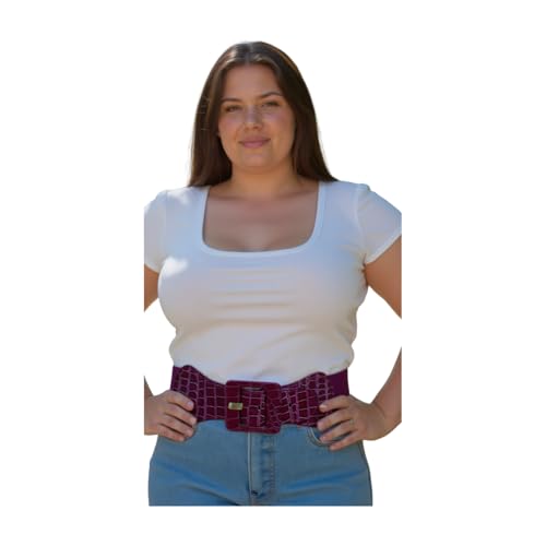 Women Fashion Stretch Wide Belt Waist Hip Square Buckle M L XL Dark Purple4