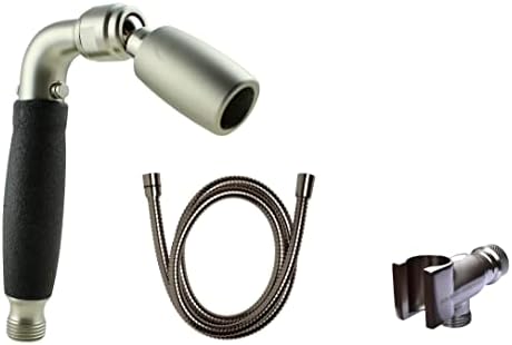 High Sierra's Solid Metal Handheld Shower Head Kit with Slip-Free Grip. Includes All Metal Handheld Shower Head, Trickle Valve, Hose with Silicone Inner Tube, and Holder. 2.0 GPM. Brushed Nickel