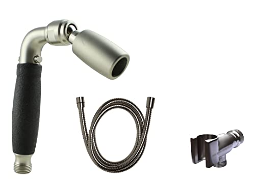 High Sierra's Solid Metal Handheld Shower Head Kit With Slip-Free Grip. Includes All Metal Handheld Shower Head, Trickle Valve, Hose With Silicone Inner Tube, And Holder. 2.0 Gpm. Brushed Nickel #TOP25