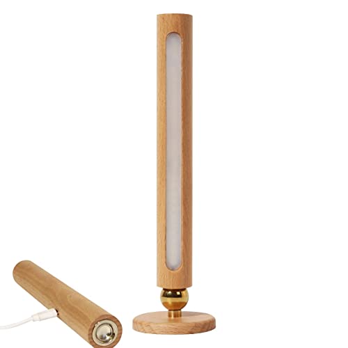 Aplique de pared giratorio, apliques de pared de madera con interruptor de control táctil, lámpara recargable USB de intensidad variable continua, aplique de atenuación interior giratorio de 360 °