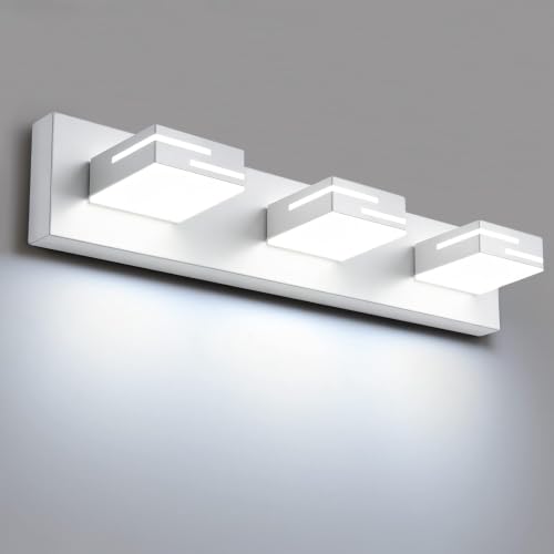 Image of LED Modern Bathroom Vanity Light Fixtures, Dimmable White Vanity Lights for Bathroom Lighting Fixtures Over Mirror, with 360 Rotatable Acrylic Heads 3-Light 22-inch (Cool White 6000K)