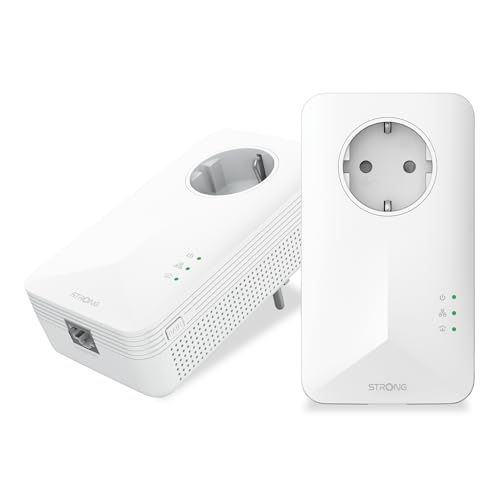 STRONG   Kit Powerline 1000   Doble Toma PLC   1000 Mbps   Compatible con Box/Router   1 Puerto Gigabit Ethernet + Enchufe Filtrado   Instalación Plug & Play   Alta Velocidad   Blanco