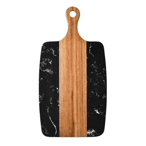 SBCGFY Tabla de Cortar de mármol con Mango, Tabla de Cortar con Mango, Tabla de quesos de mármol para Servir, Tabla de Cortar de mármol Blanco y Negro para c(Negro 35cm)