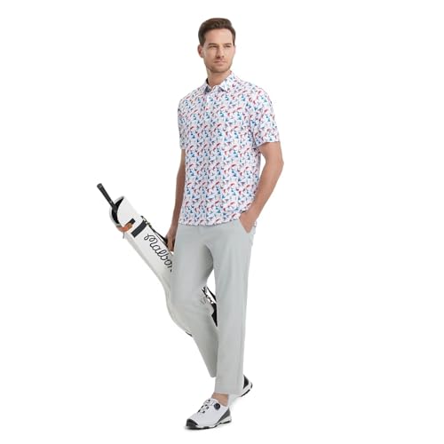 Image of M MAELREG Mens Golf Shirt Short Sleeve Dry Fit Print Moisture Wicking Performance Patterns Collared Polo Shirt