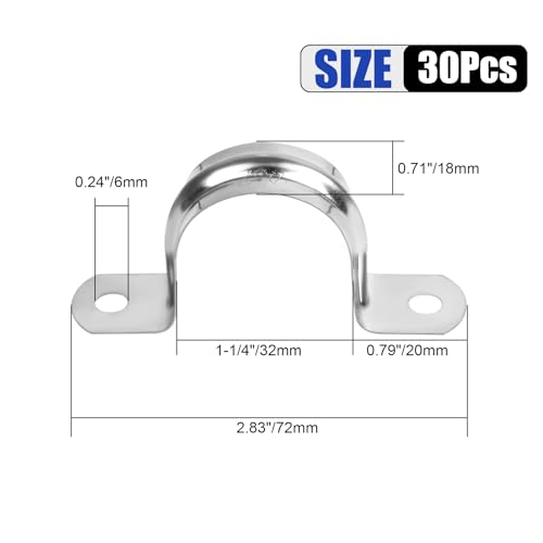Image of 30Pcs 1-1 /4 Inch Stainless Steel Conduit Clamps, 2 Hole Strap U Bracket Rigid Pipe Strap, Tension Clips U-Tube Clamp for Pipe Fixing on Various Surfaces