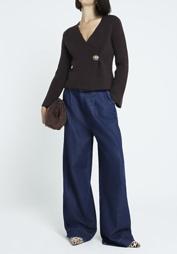 Asymmetric Button Up Cardigans Sweaters for Women Elegant V Neck Knit Cropped Sweater Tops 2024 Fall Outfits Trendy3